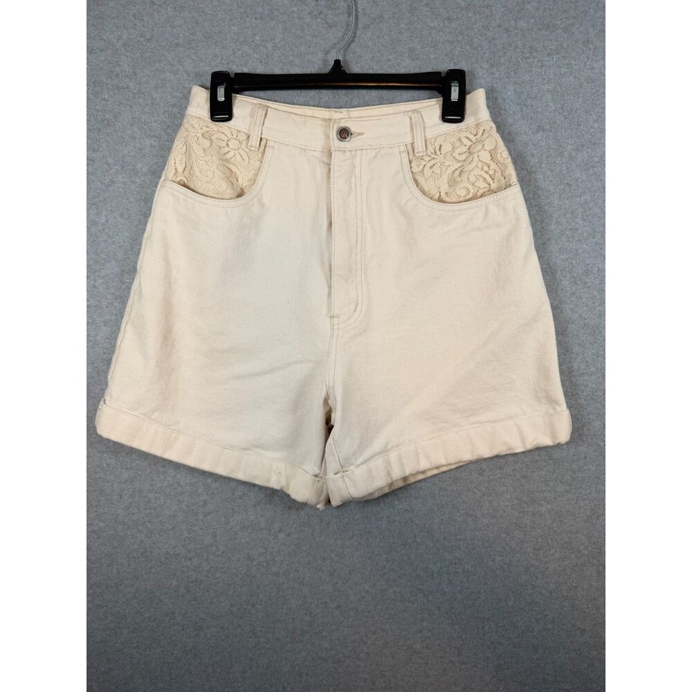 Vintage Bill Blass Women’s 12 Cream Lace Pocket High Rise Cotton Shorts 3832